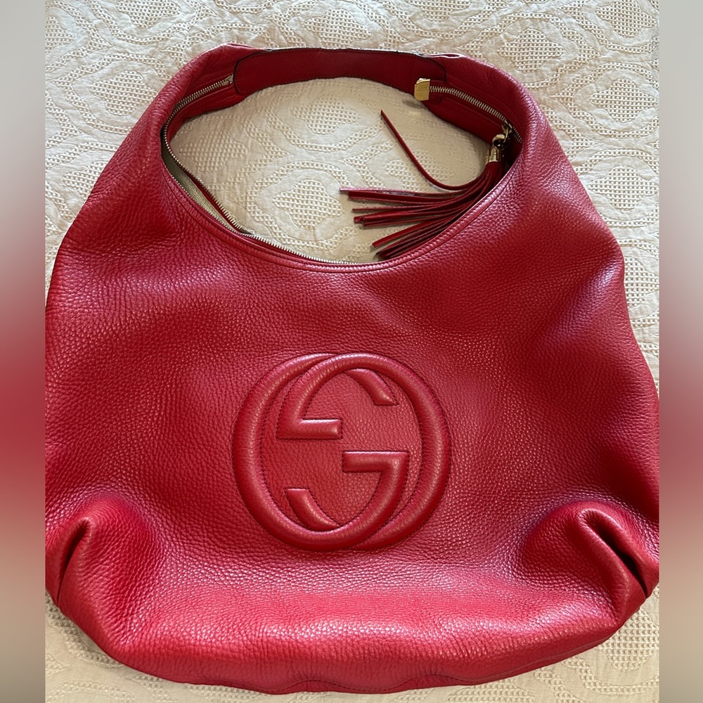 Gucci Gucci Red Pebbled Leather Large Soho Hobo Bag - Picture 12 of 17